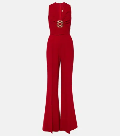 Elie Saab Gathered Embellished Cady Jumpsuit In Red