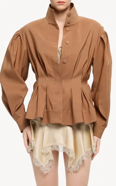 Elie Saab Gathered Faille Jacket In Brown