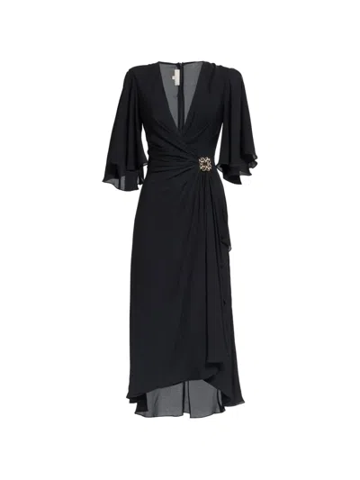 Elie Saab Gathered Silk Dress In Black