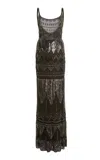 Elie Saab Geometric Beaded Maxi Dress In Metallic