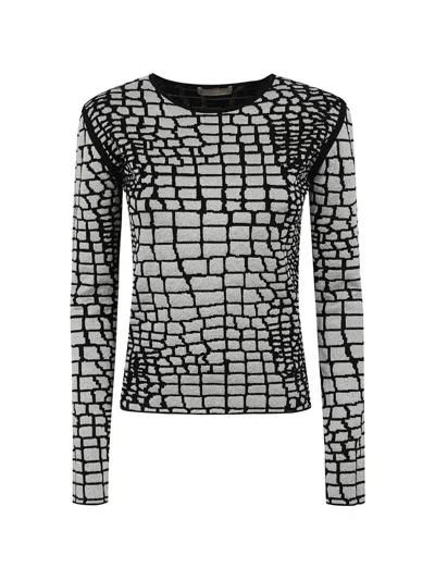Elie Saab Geometric-pattern Long-sleeve Top In Black