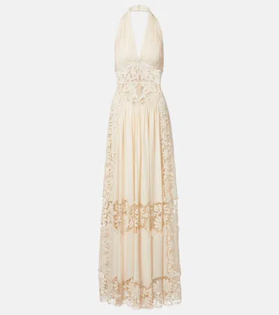 Elie Saab Georgette And Macramé Gown In Multi