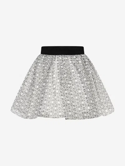 Elie Saab Kids' Girls Ivory & Black Silk Skirt 10 Yrs White