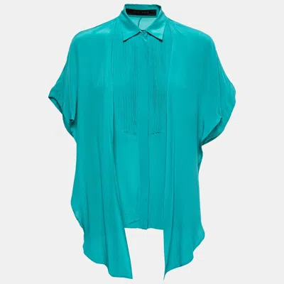 Elie Saab Green Crepe Silk Ruffled Overlay Shirt In Blue
