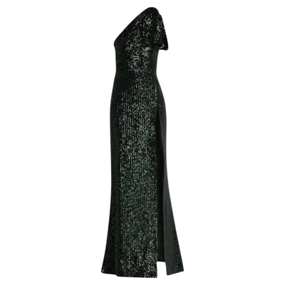 Pre-owned Elie Saab Green Sequinned Velvet One-shoulder Dress Fr 42 - Us 8