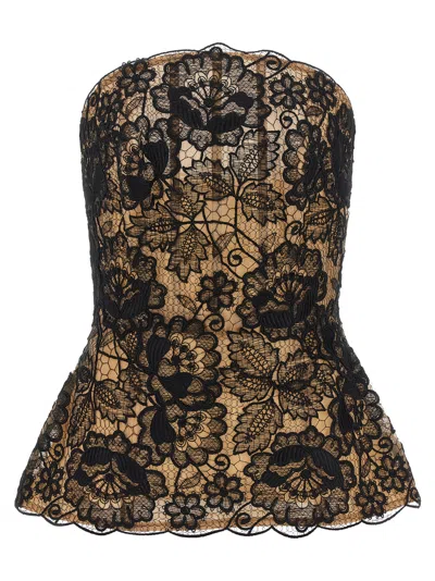Elie Saab Floral Guipure Lace Corset Top In Brown