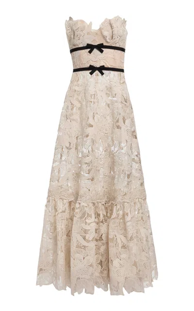 Elie Saab Guipure Lace Midi Dress In Neutral