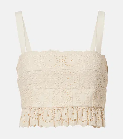 Elie Saab Guipure Lace Ruffled Cotton And Silk Crop Top In Neutral