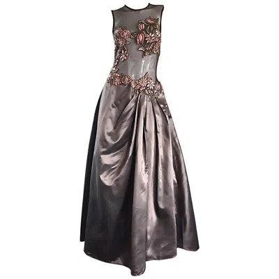 Pre-owned Elie Saab Halle Berry's Iconic  2002 Oscar Gown Taupe Silk Embroidered Taffeta In Brown