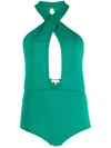 Elie Saab Halter Keyhole Body Suit In Green