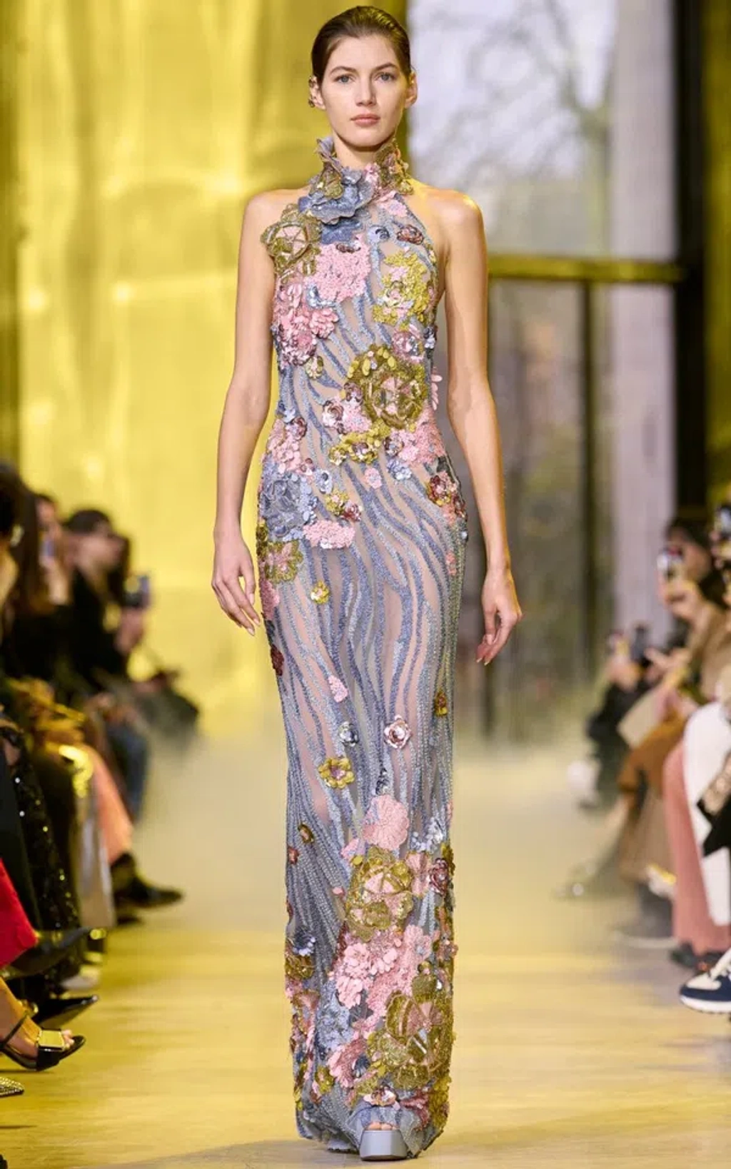 Elie Saab Halter Neck Embroidered Tulle Gown In Multi | ModeSens