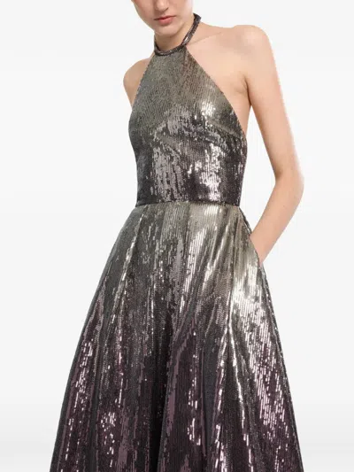 Elie Saab Halterneck Gradient-sequin Gown In Gray