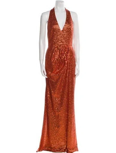 Pre-owned Elie Saab Halterneck Long Dress In Orange