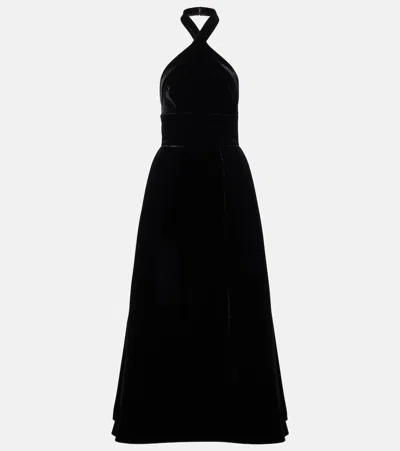 Elie Saab Halterneck Velvet Gown In Black