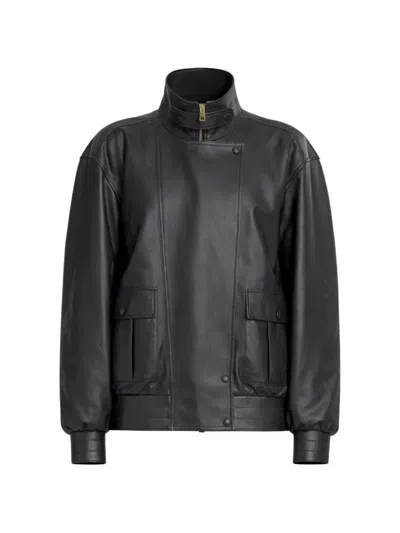 Elie Saab High-neck Leather Jacket In Black