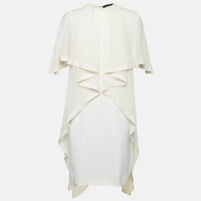 Pre-owned Elie Saab Ivory Silk And Jersey Ruffled Short Dress M