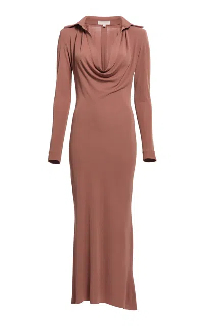 Elie Saab Jersey Midi Dress In Brown