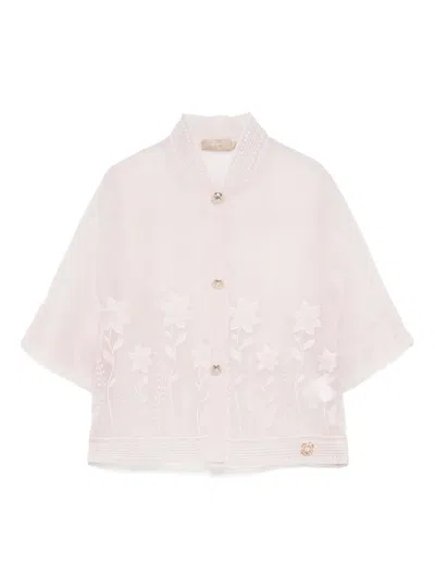 Elie Saab Junior Kids' Embroidered Organza Jacket In Pink