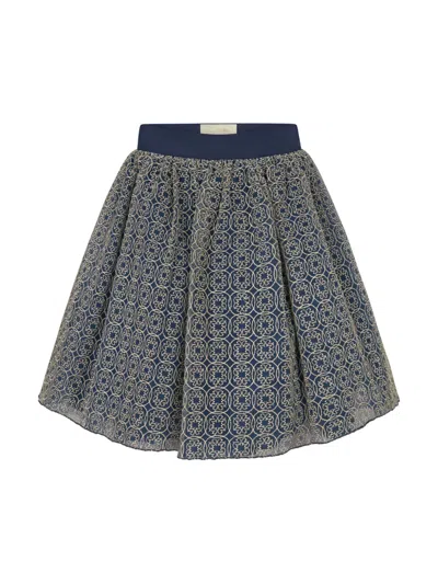 Elie Saab Junior Kids' Logo-embroidered Pleat-detailing Skirt In Blue