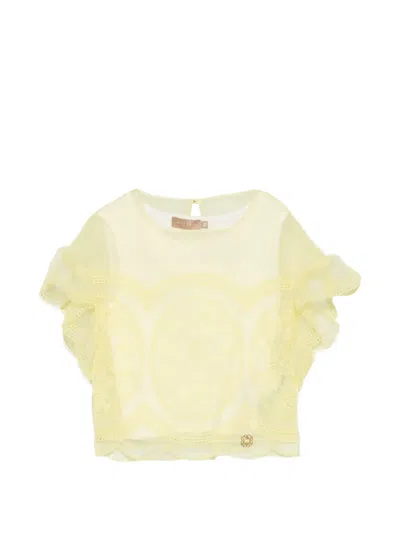 Elie Saab Junior Ruffled Embroidered Top Set Of Two In Yellow