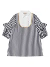 Elie Saab Junior Stripe-print Ruffled Dress In Blue
