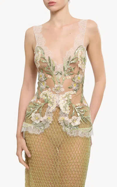 Elie Saab Khoder Applique Cady & Tulle Top In Nude