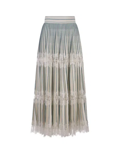 Elie Saab Knit And Lace Midi Skirt In Bianco E Blue Gin In Multi