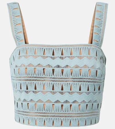 Elie Saab Knitted Silk-blend Crop Top In Blue