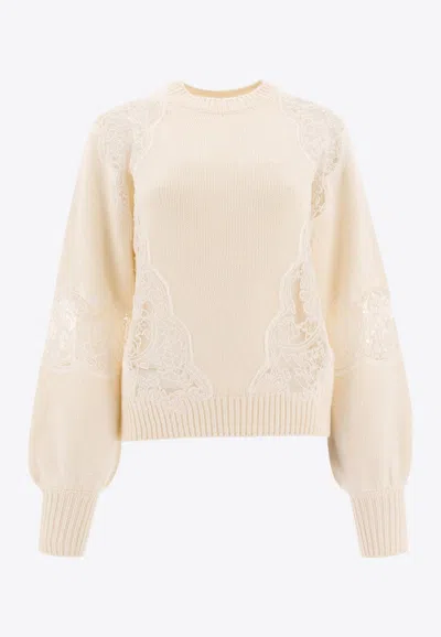 ELIE SAAB KNITTED SWEATER WITH LACE INSERTS