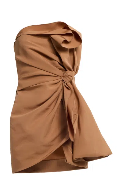 Elie Saab Knotted Faille Mini Dress In Brown