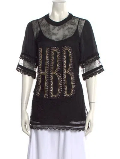 Pre-owned Elie Saab Lace Crew Neck Tunic In Black