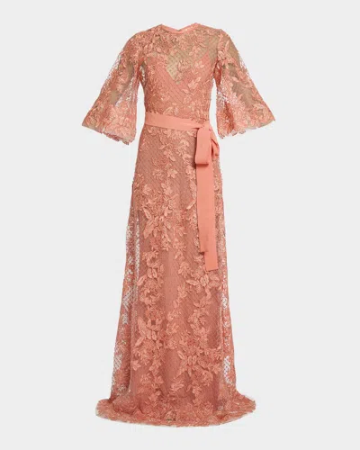 Elie Saab Lace Embroidered Tulle Maxi Dress In Pink