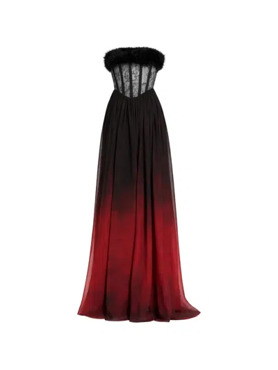 Elie Saab Lace Gradient Chiffon Maxi Dress In Brown