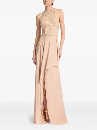Elie Saab Lace-insert Halter Neck Dress In Neutral