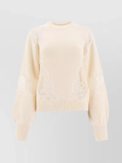 Elie Saab Lace Insert Knit Sweater In White