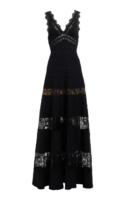Elie Saab Lace Knit Maxi Dress In Black