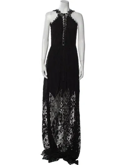 Pre-owned Elie Saab Lace Long Dress In Black