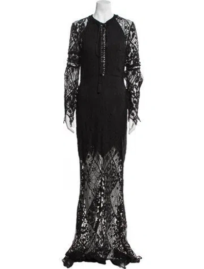 Pre-owned Elie Saab Lace Long Dress In Black