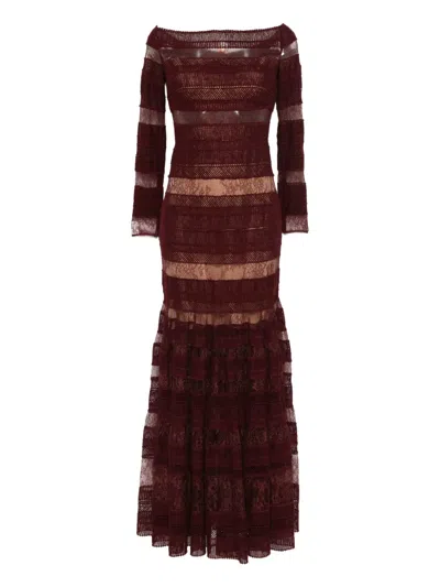Elie Saab Lace Long-sleeved Dress In Brown