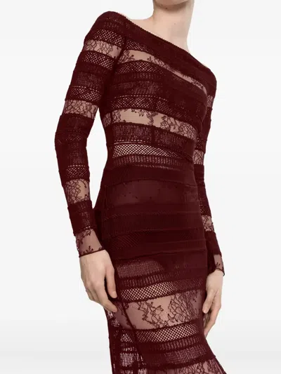 Elie Saab Lace Long-sleeved Dress In Red