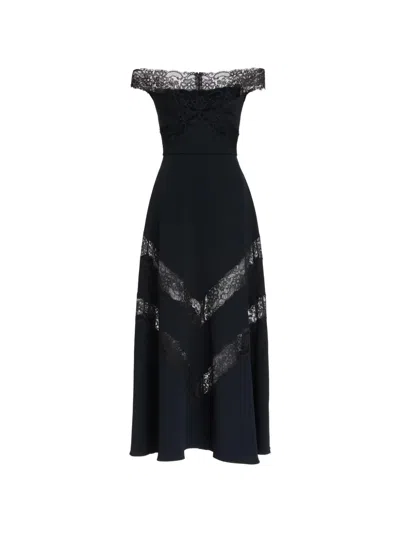 Elie Saab Lace Midi Dress In Black