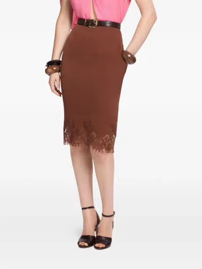 Elie Saab Lace Mid-length Pencil Skirt In Brown