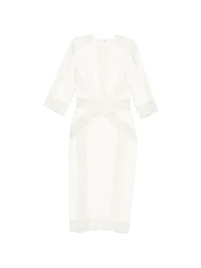 Elie Saab Lace-panel Midi Dress In Gray