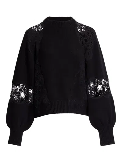 Elie Saab Lace-panel Sweater In Black