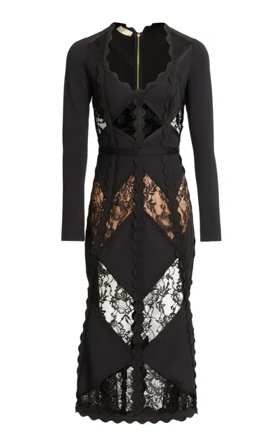 Elie Saab Lace-paneled Midi Dress In Black