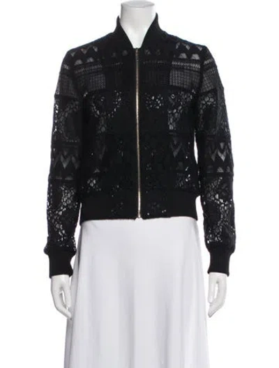 Pre-owned Elie Saab Lace Pattern Bomber Jacket In Black