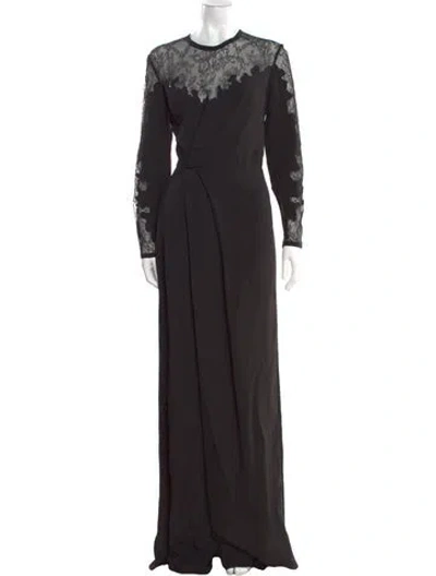 Pre-owned Elie Saab Lace Pattern Crew Neck Jumpsuit In Black