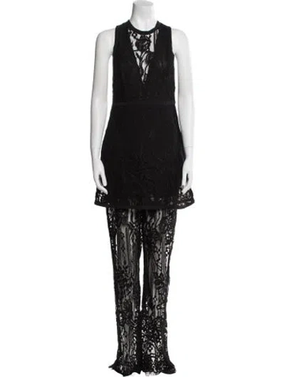 Pre-owned Elie Saab Lace Pattern Crew Neck Jumpsuit In Black