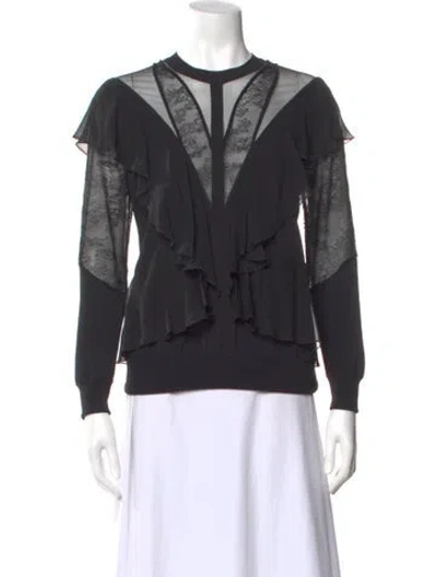 Pre-owned Elie Saab Lace Pattern Crew Neck Top In Black