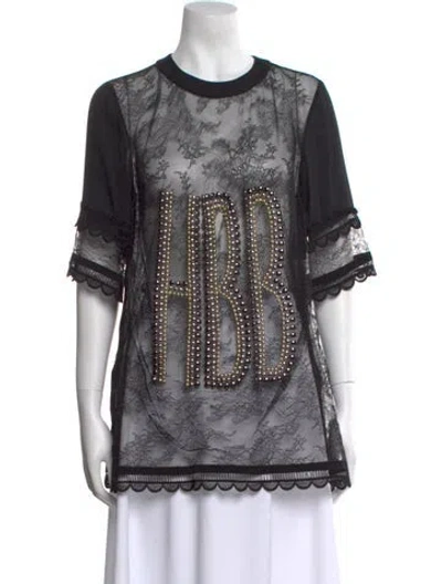 Pre-owned Elie Saab Lace Pattern Crew Neck Tunic In Black